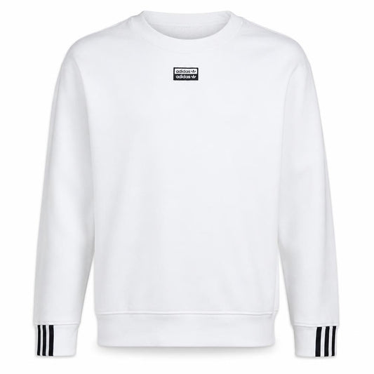 Front view of adidas Men's White Crew Neck Pullover Sweatshirt, size M, Sportswear
