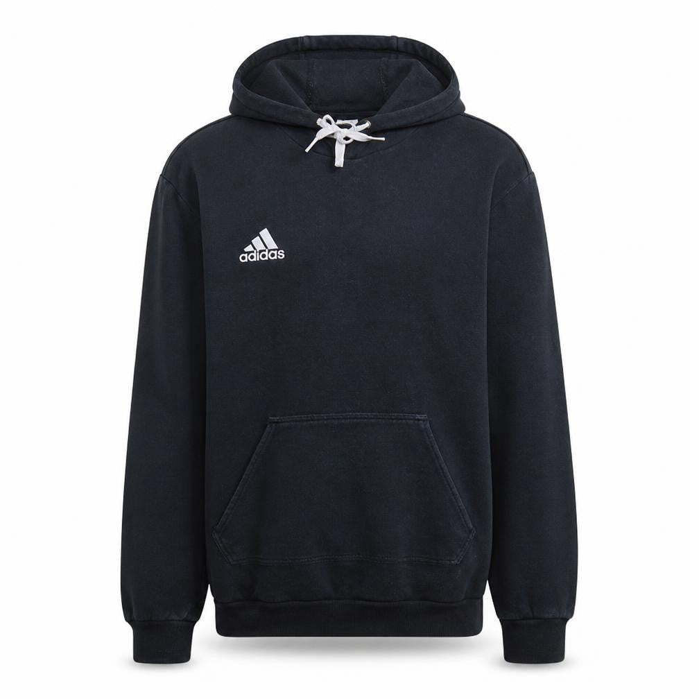 Front view of Adidas Men Black Pullover Hoodie Medium Fleece Logo Sportswear