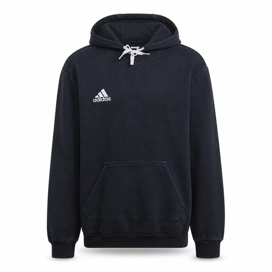 Front view of Adidas Men Black Pullover Hoodie Medium Fleece Logo Sportswear