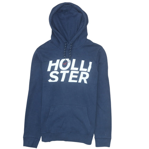 Hollister Men Blue Pullover Hoodie Fleece Medium Logo Print