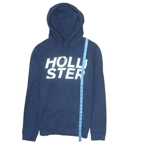 Hollister Men Blue Pullover Hoodie Fleece Medium Logo Print