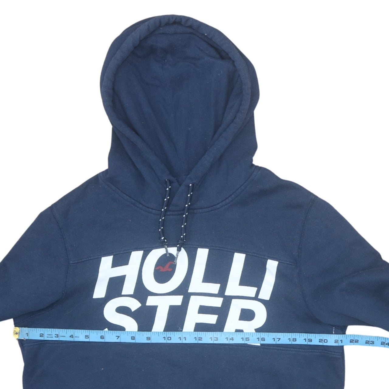 Hollister Men Blue Pullover Hoodie Fleece Medium Logo Print