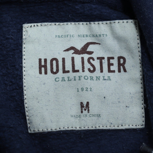 Hollister Men Blue Pullover Hoodie Fleece Medium Logo Print