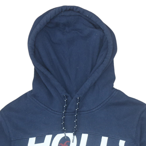 Hollister Men Blue Pullover Hoodie Fleece Medium Logo Print