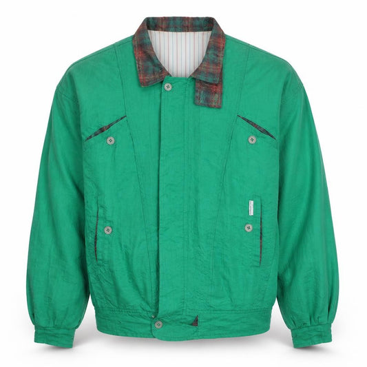 Front view of Broz Brother's Men's Green Cotton Bomber Jacket, size L, Vintage