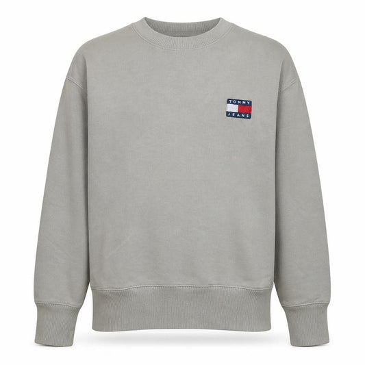 Front view of Tommy Jeans Men's Beige Cotton Crew Neck Sweatshirt L