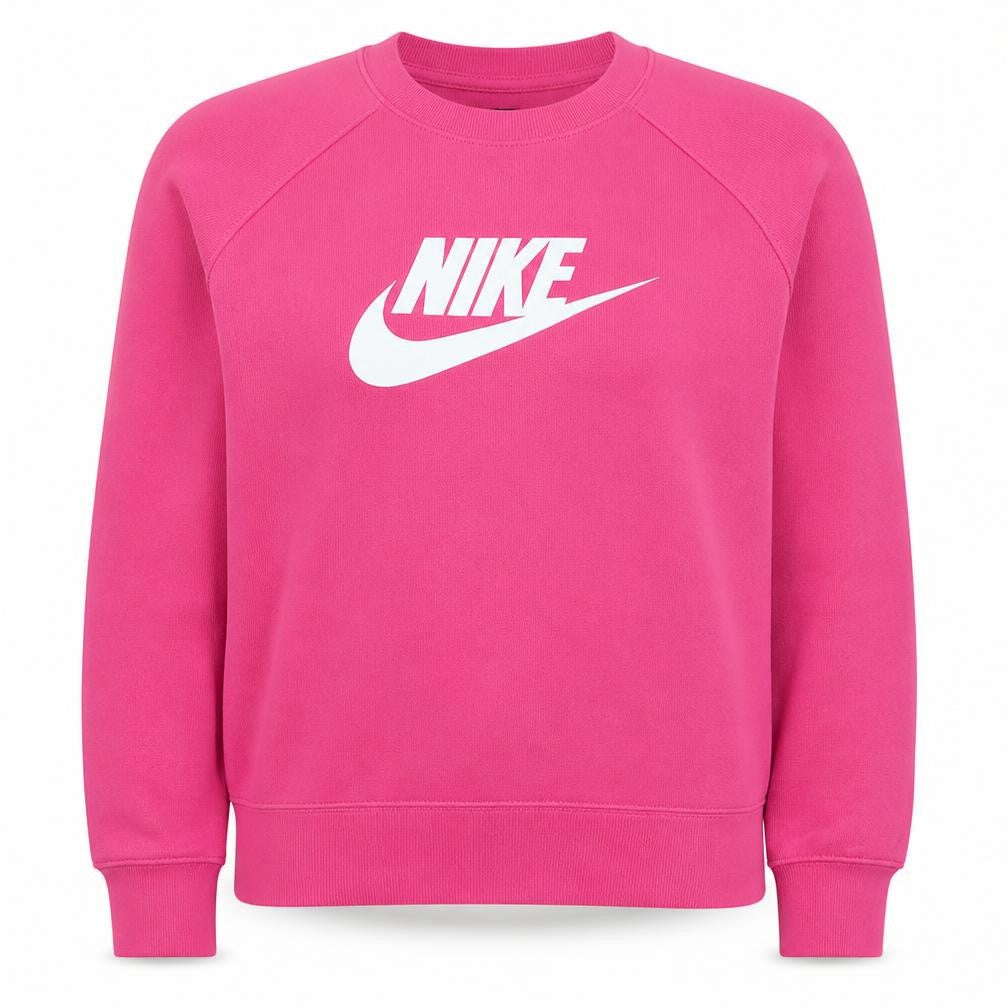 Front view of Nike women’s pink crew neck pullover sweatshirt, size M