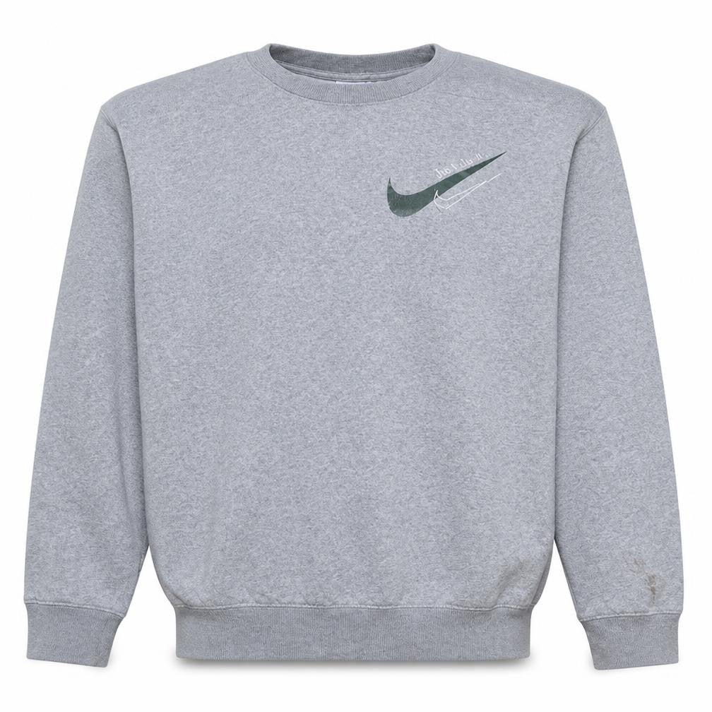 Front view of Nike Men’s Grey Pullover Sweatshirt L Logo Crew Neck Fleece