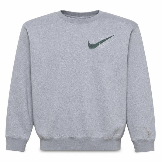 Front view of Nike Men’s Grey Pullover Sweatshirt L Logo Crew Neck Fleece