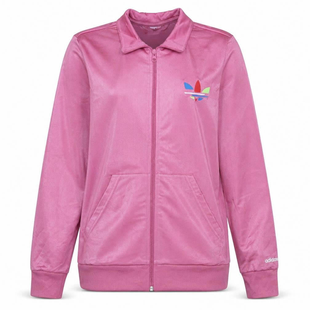 Front view of Adidas Women's Pink Full Zip Track Sweatshirt L Primeblue Polyester