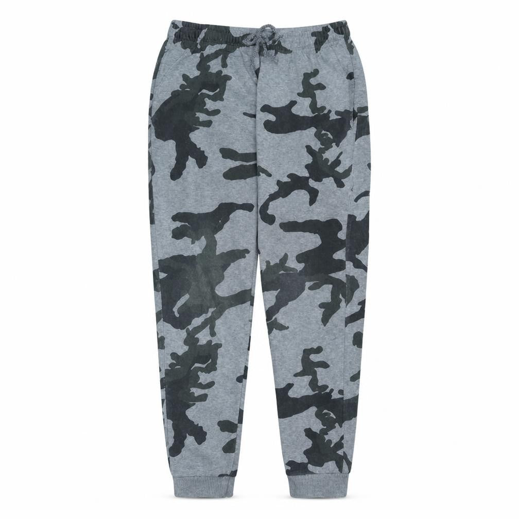 Front view of Nike Men’s Grey Camouflage Jogger Sweatpants, size S, Fleece Activewear