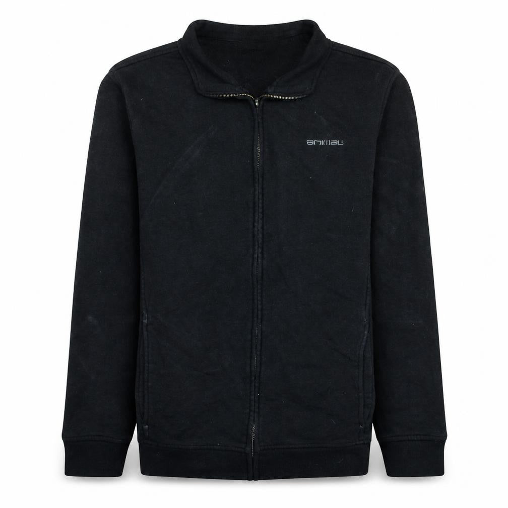 Front view of Animal Men's Black Fleece Full Zip Mid-Length Active Jacket, size M