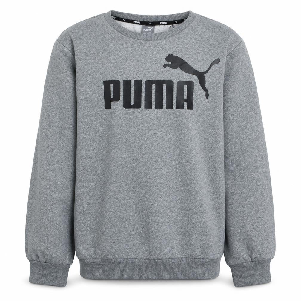 Front view of Puma boys’ grey pullover sweatshirt 15-16 years crew neck fleece logo top