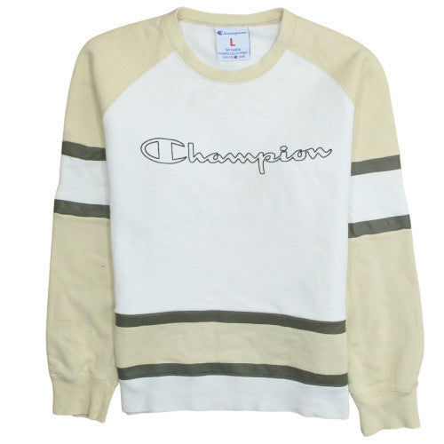Champion Women Beige & White Pullover Sweatshirt Size L Crew Neck