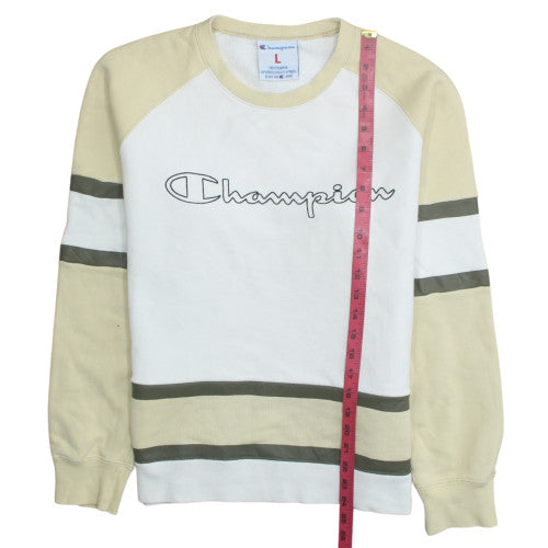 Champion Women Beige & White Pullover Sweatshirt Size L Crew Neck