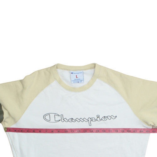 Champion Women Beige & White Pullover Sweatshirt Size L Crew Neck