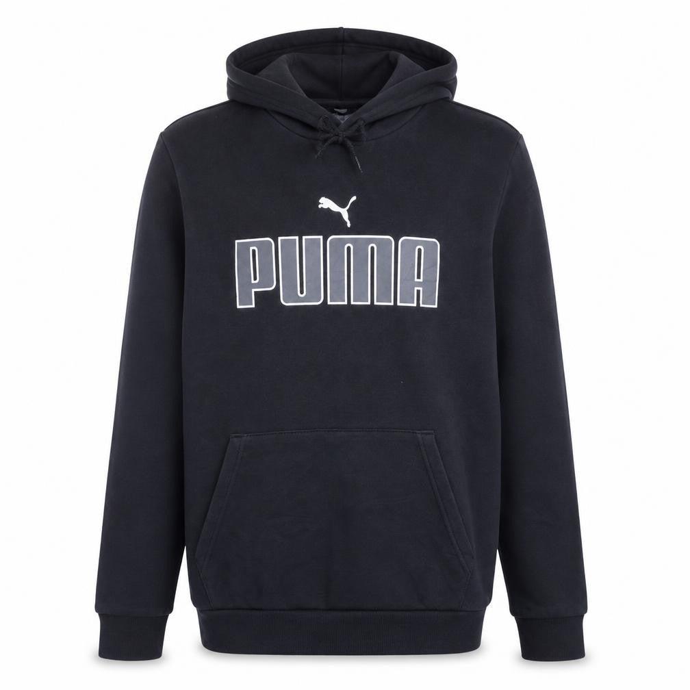 Front view of Puma Men’s Black Pullover Hoodie Medium Fleece Logo Sportswear