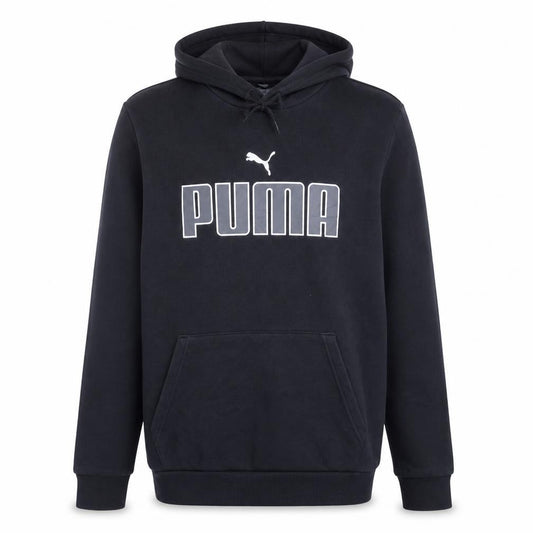 Front view of Puma Men’s Black Pullover Hoodie Medium Fleece Logo Sportswear