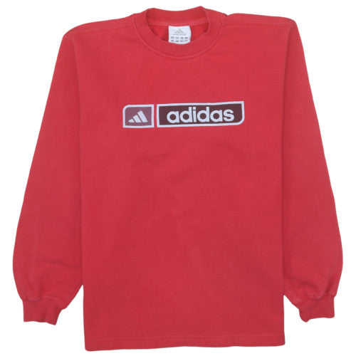 adidas Boys Red Pullover Sweatshirt 11-12 Years Logo Fleece Crew Neck
