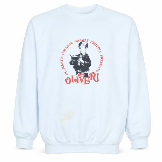 Front view of Connolly Men's White Oliver! Graphic Pullover Sweatshirt L Vintage