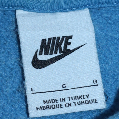 Nike Women Blue Pullover Hoodie L Cotton Blend Casual Sweatshirt