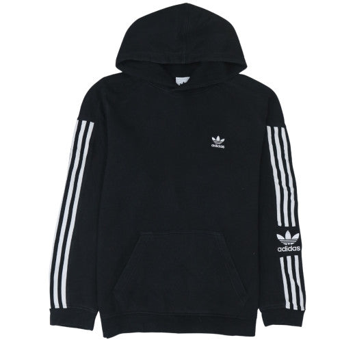 Adidas Men's Black Pullover Hoodie Small Logo 3-Stripes Fleece