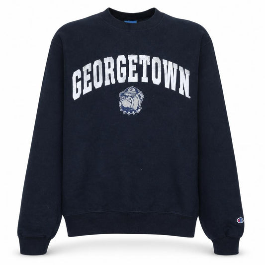 Front view of Champion Men's Black Georgetown Graphic Crew Neck Sweatshirt M