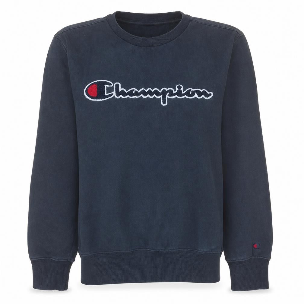 Front view of Champion Men's Blue Embroidered Logo Pullover Sweatshirt Small
