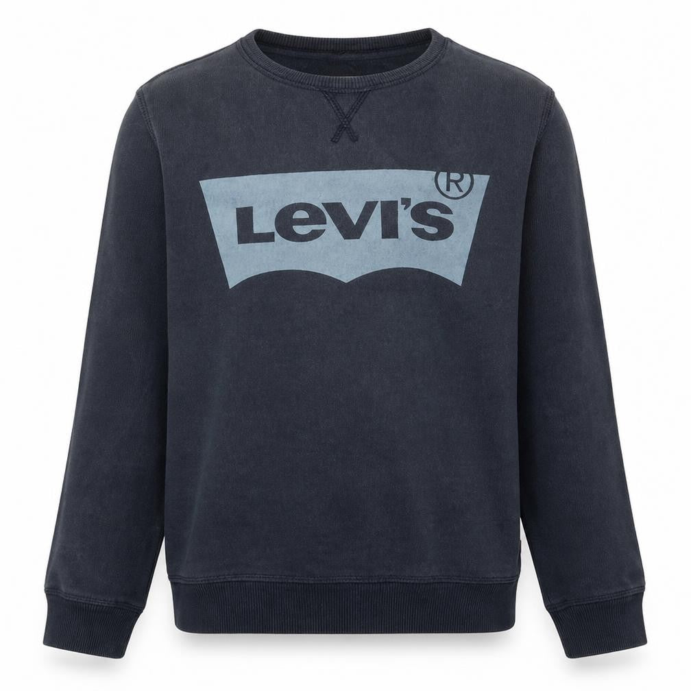 Front view of Levi's boys’ black crew neck logo pullover sweatshirt 16 years