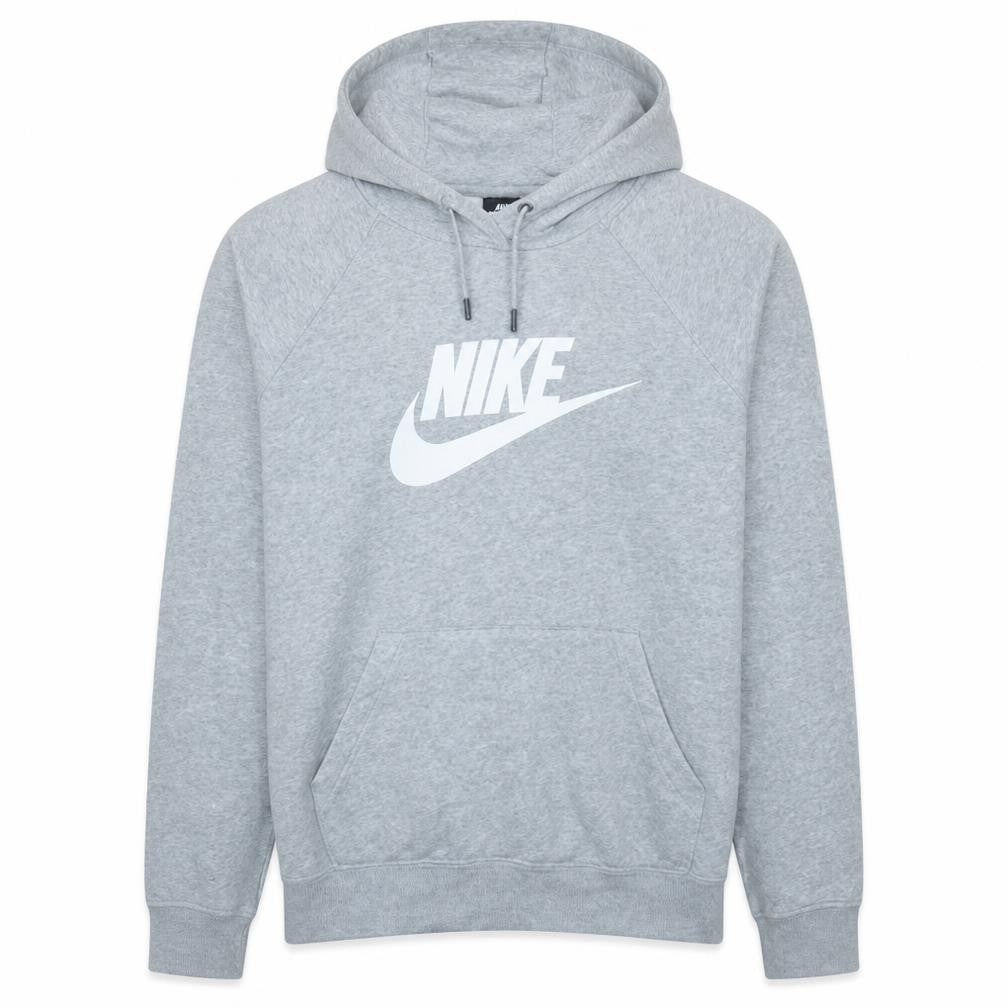 Front view of Nike Men’s Grey Pullover Hoodie S Fleece Logo Hooded Sweatshirt