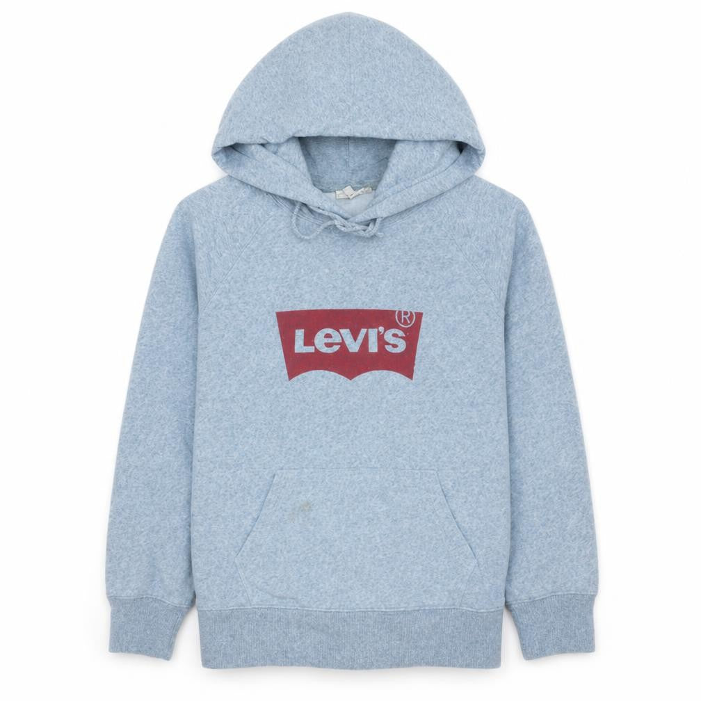 Front view of Levi's Men's Grey Small Pullover Hoodie with Logo Print
