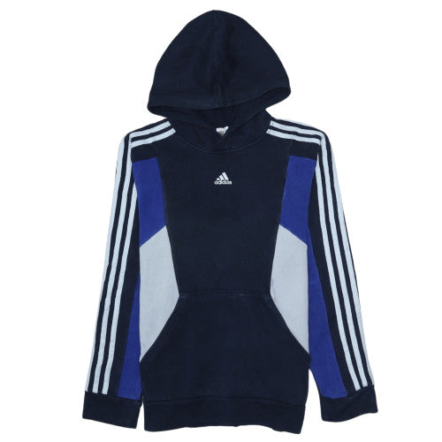 Adidas Boys Blue & Navy Hoodie 164 Full Sleeve Pullover Fleece Sweatshirt