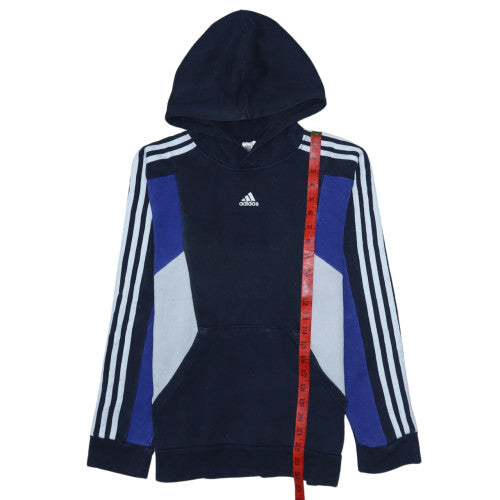 Adidas Boys Blue & Navy Hoodie 164 Full Sleeve Pullover Fleece Sweatshirt
