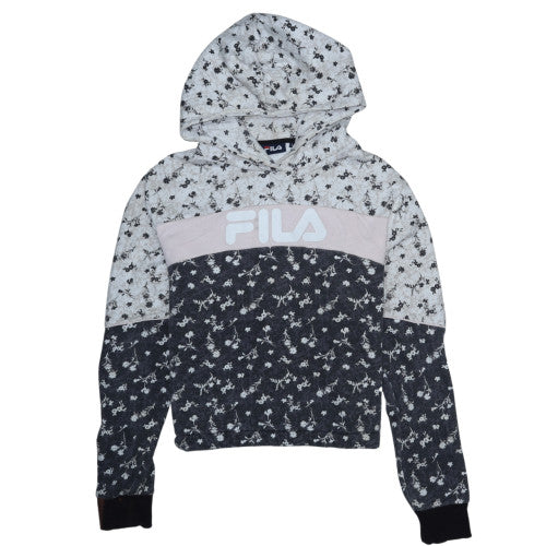 FILA Womens Grey Floral Logo Pullover Hoodie Size L