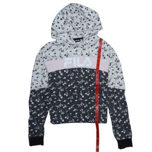 FILA Womens Grey Floral Logo Pullover Hoodie Size L