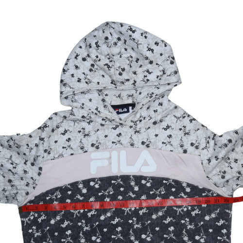 FILA Womens Grey Floral Logo Pullover Hoodie Size L