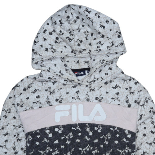 FILA Womens Grey Floral Logo Pullover Hoodie Size L