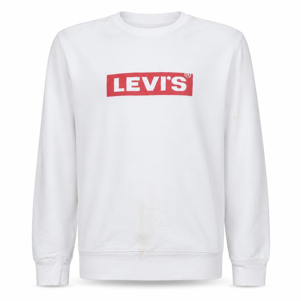 Front view of Levi's Men's White Graphic Logo Pullover Sweatshirt, size M