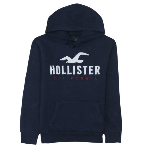 Hollister Men's Blue Pullover Hoodie XS Regular Fit Logo Fleece