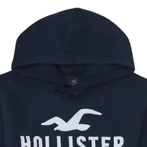 Hollister Men's Blue Pullover Hoodie XS Regular Fit Logo Fleece