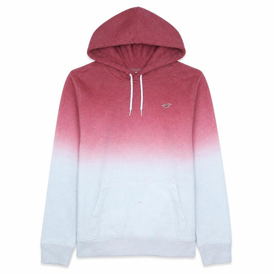 Front view of Hollister Men’s Red Ombre Pullover Hoodie, size L, Fleece Cotton Blend