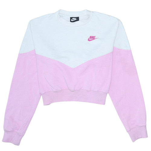 Nike Womens Pink & White Colourblock Crew Neck Pullover Sweatshirt Size S
