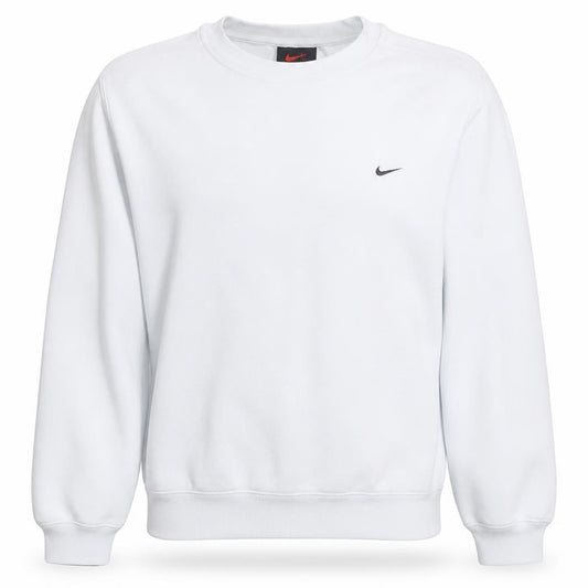 Front view of Nike Men's White Small Crew Neck Fleece Pullover Sweatshirt