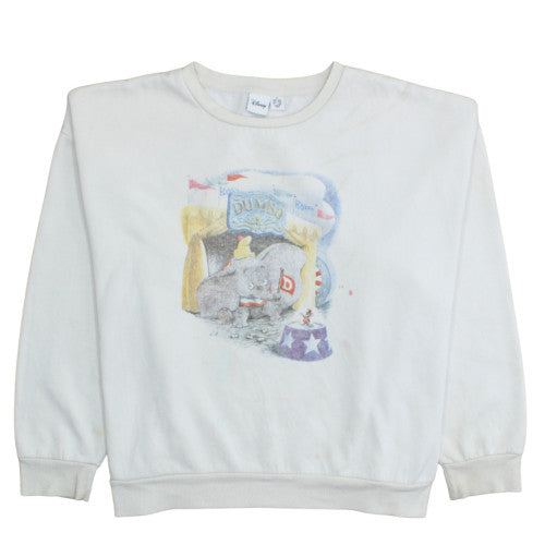 Disney Women White Dumbo Crew Neck Pullover Sweatshirt Size M