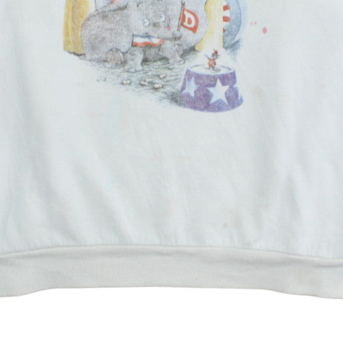 Disney Women White Dumbo Crew Neck Pullover Sweatshirt Size M
