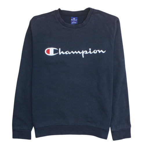Champion Men's Blue Embroidered Logo Pullover Sweatshirt Medium