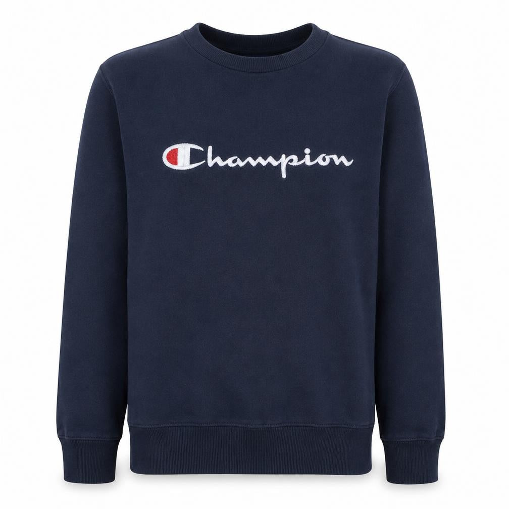 Front view of Champion Men's Blue Embroidered Logo Pullover Sweatshirt Medium
