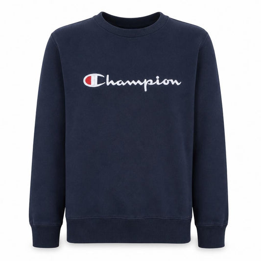 Front view of Champion Men's Blue Embroidered Logo Pullover Sweatshirt Medium