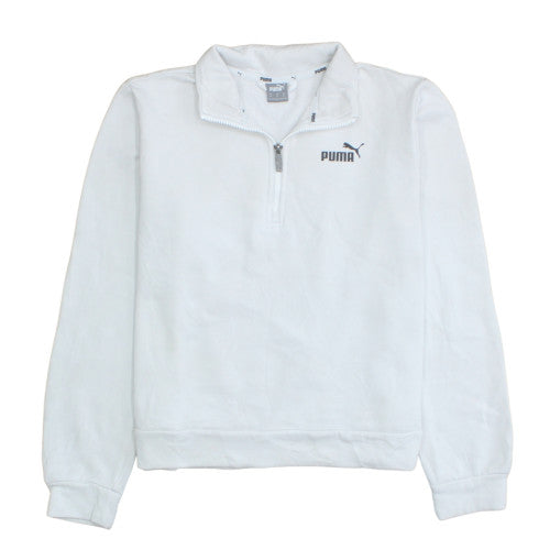 Puma Womens White 1/4 Zip Sweatshirt Medium Classic Fit