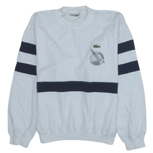 Lacoste Womens White Navy Crew Neck Pullover Sweatshirt Size M